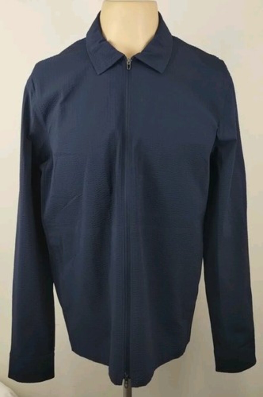 Lululemon Mens Dark Navy Zip Up Seersucker Shirt Jacket Shacket Size Medium